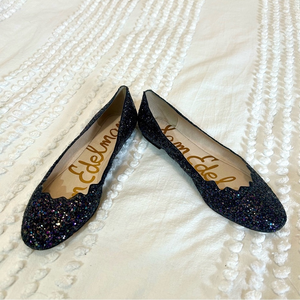 Sam Edelman Women's Scallop Edge Navy Blue Glitter Flats 8.5
